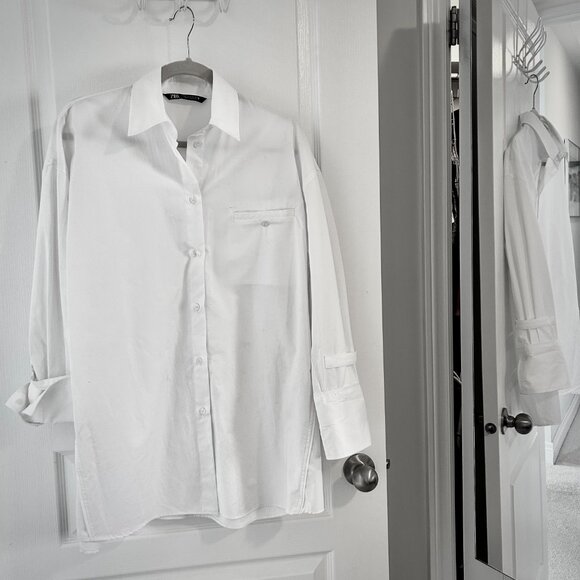 ZARA Oversized White Poplin Button-Down Shirt - Picture 4 of 4